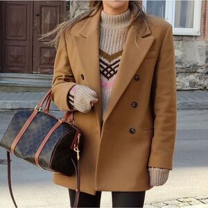 Mango Double Breasted 80% Wool Blend Jacket Blazer Coat